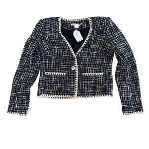 Veronica Beard Bosea Tweed Jacket Embroidered Trim Blue Size 2